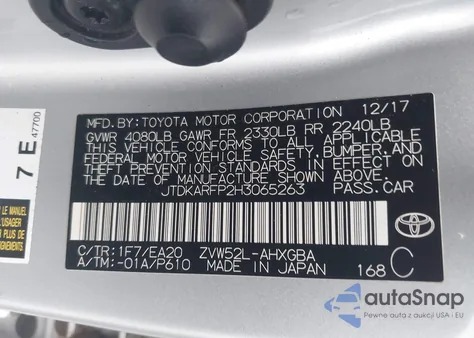 2017 Toyota Prius Prime Premium z USA, uszkodzony, nr VIN JTDKARFP2H3065263